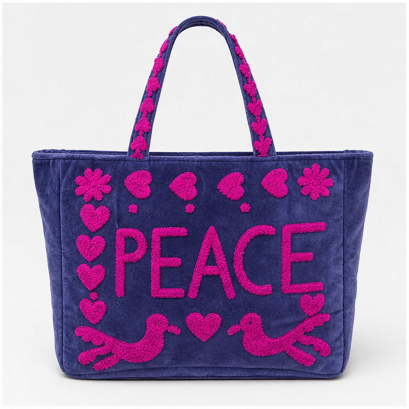 HS Velvet Tas Love Peace Paars/Blauw - achteraanzicht met PEACE
