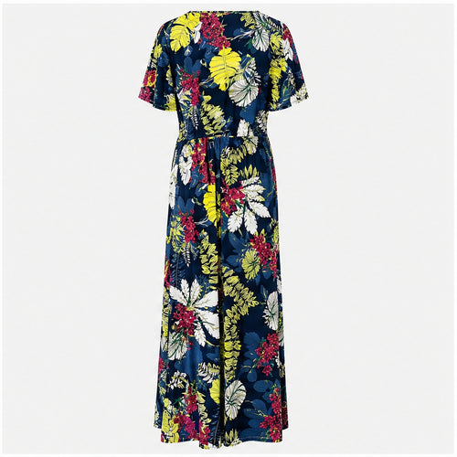 Jimi Fei Paris Navy Geel Roze Bloemenprint - achteraanzicht