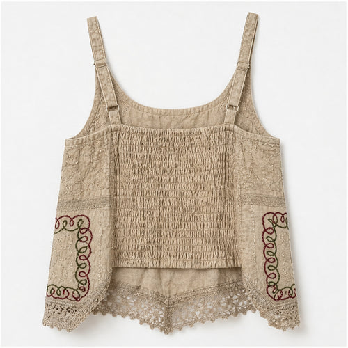 HS Elastische Top Handmade in India - Meerdere Kleuren - Taupe - achteraanzicht met elastische rug