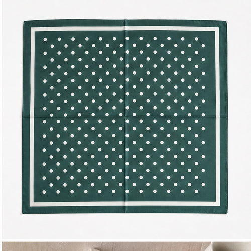 HS 70x70 Satijnen Look Sjaal Stippenprint - Meerdere Kleuren - Groen Witte Stippen - achteraanzicht