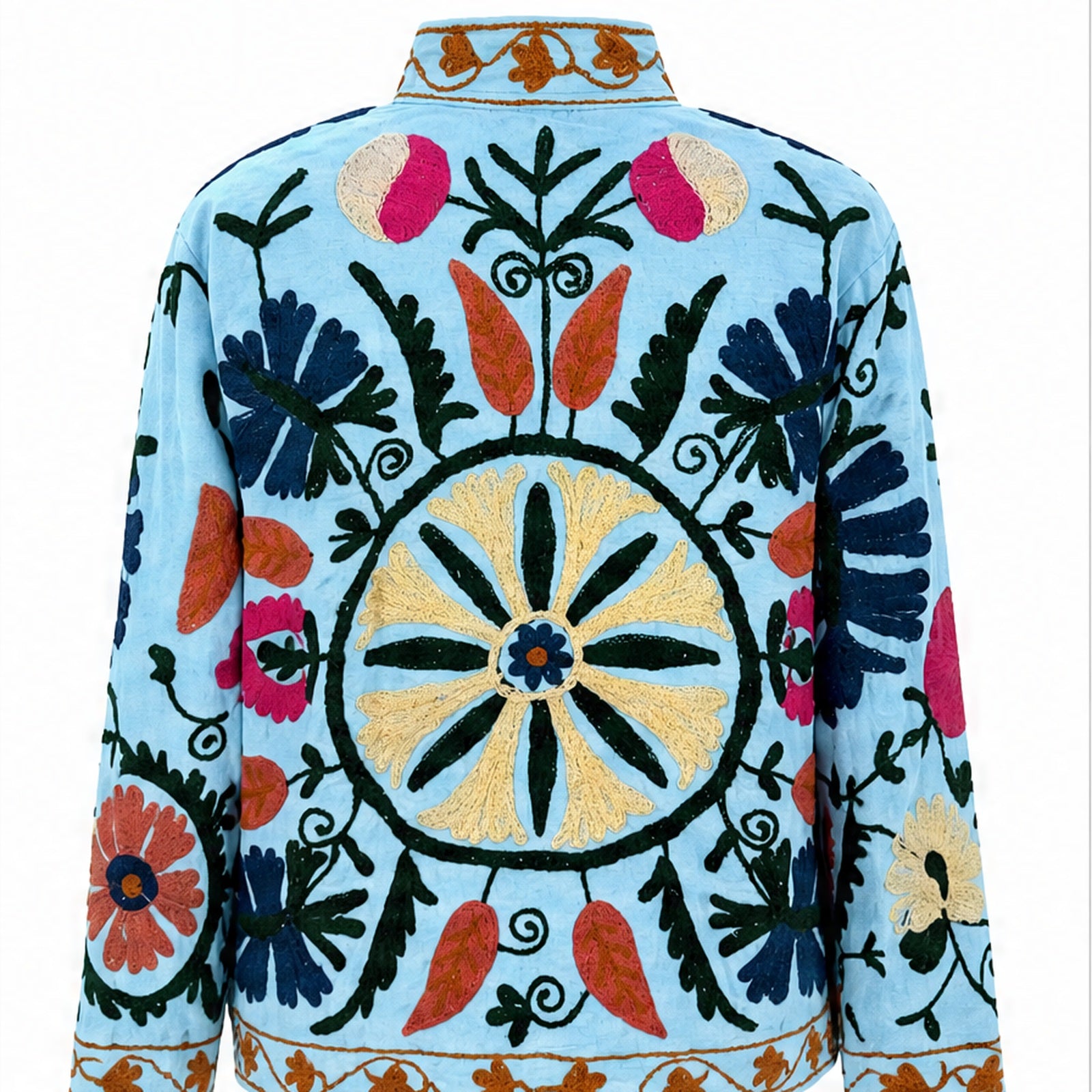 HS Luchtige Katoenen Damesjas Folklore Print - Lichtblauw Bohemian Print - achteraanzicht