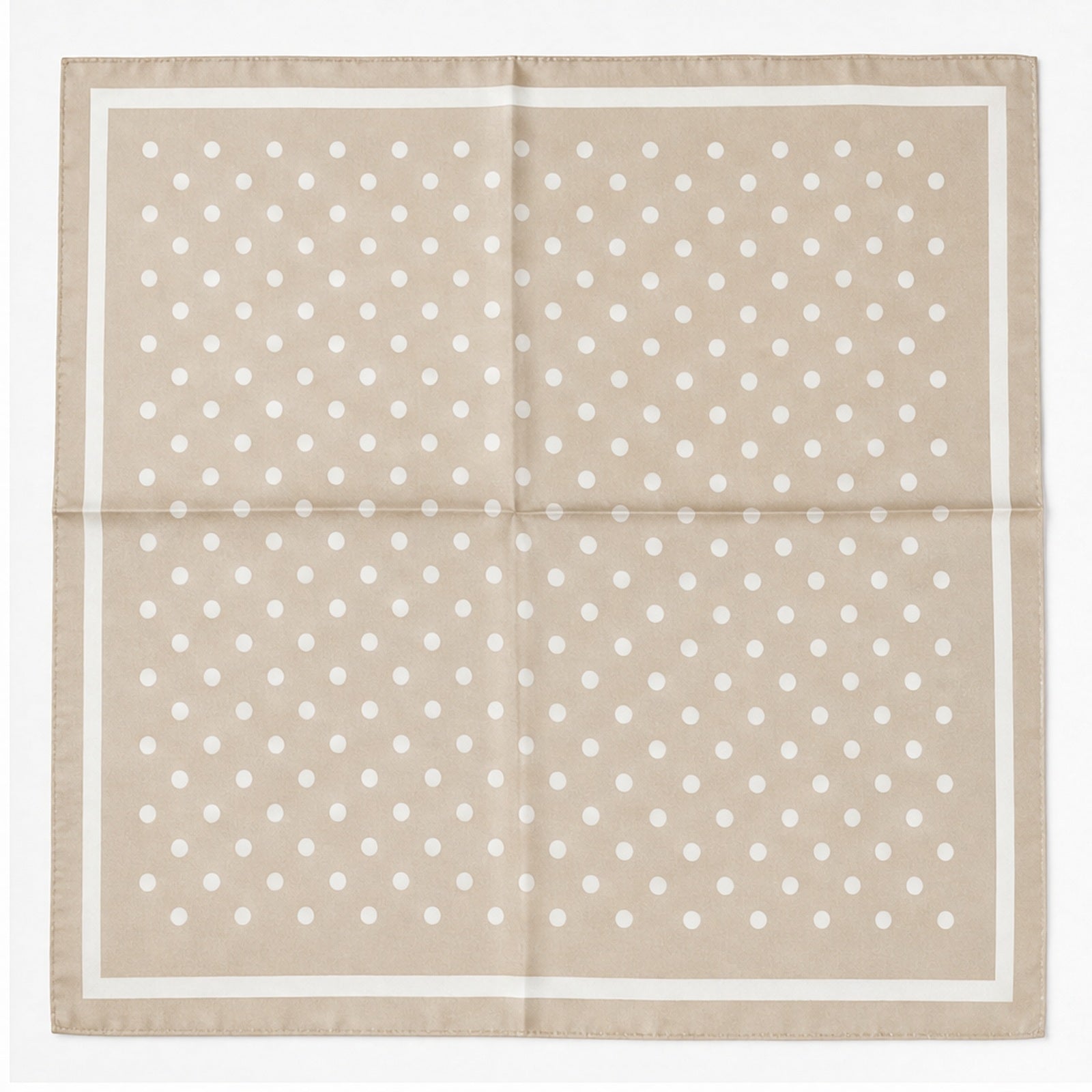 HS 70x70 Satijnen Look Sjaal Stippenprint - Meerdere Kleuren - Beige Witte Stippen - achteraanzicht