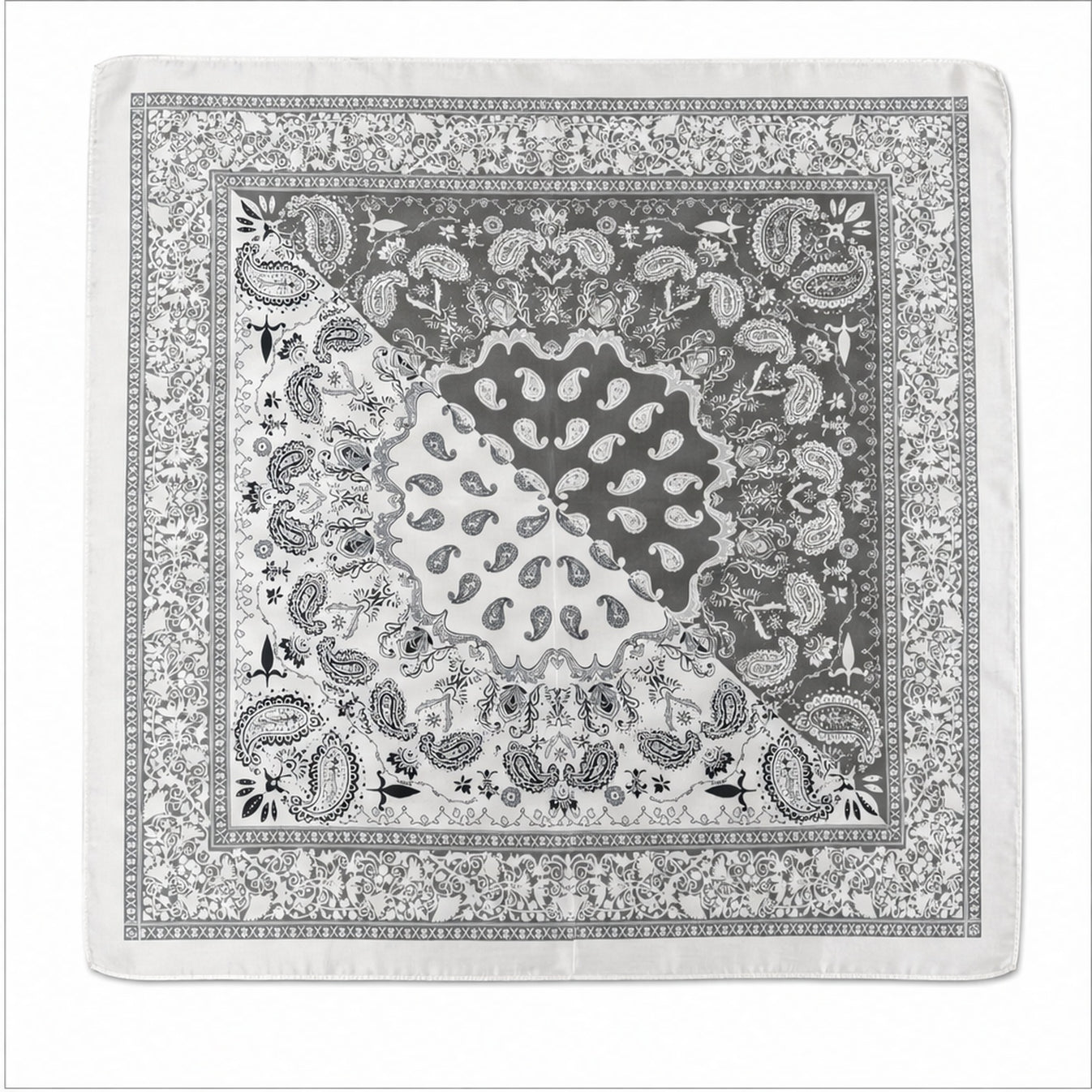 HS 70x70 Satijnen Look Sjaal Barok/Paisley - Meerdere Prints - Grijs Paisley - achteraanzicht