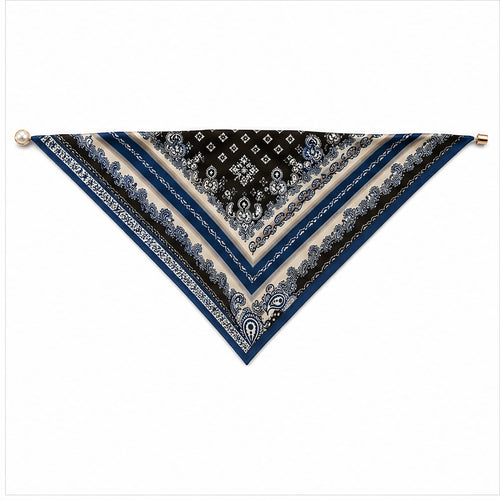 HS Parelsjaal Groot - Blauw Paisley Randprint - achteraanzicht