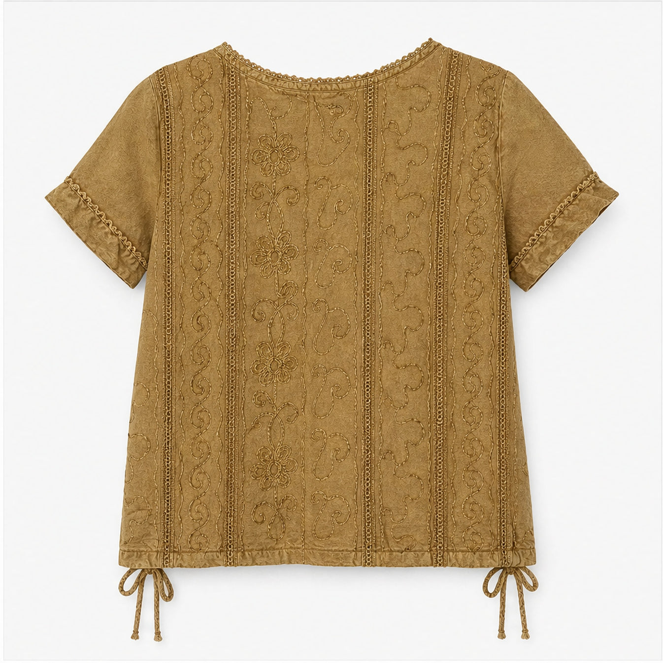 HS Topje Boho met Knoopjes en Borduur - Meerdere Kleuren - Oker - achteraanzicht