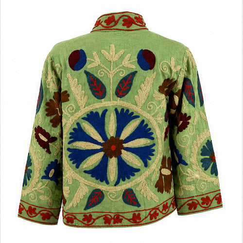 HS Luchtige Katoenen Damesjas Folklore Print - Lichtgroen Folklore Print - achteraanzicht