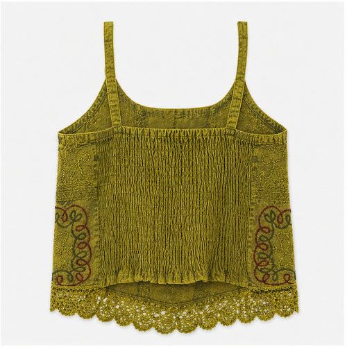 HS Elastische Top Handmade in India - Meerdere Kleuren - Olijfgroen - achteraanzicht met elastische rug