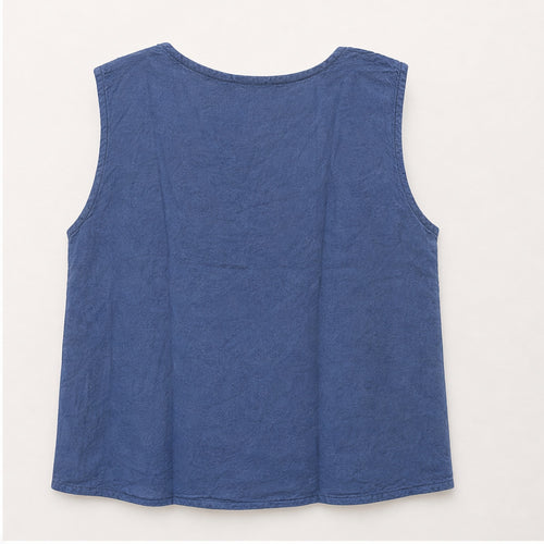 HS Mouwloos Shirt - Meerdere Kleuren - Denimblauw Borduursel - achteraanzicht