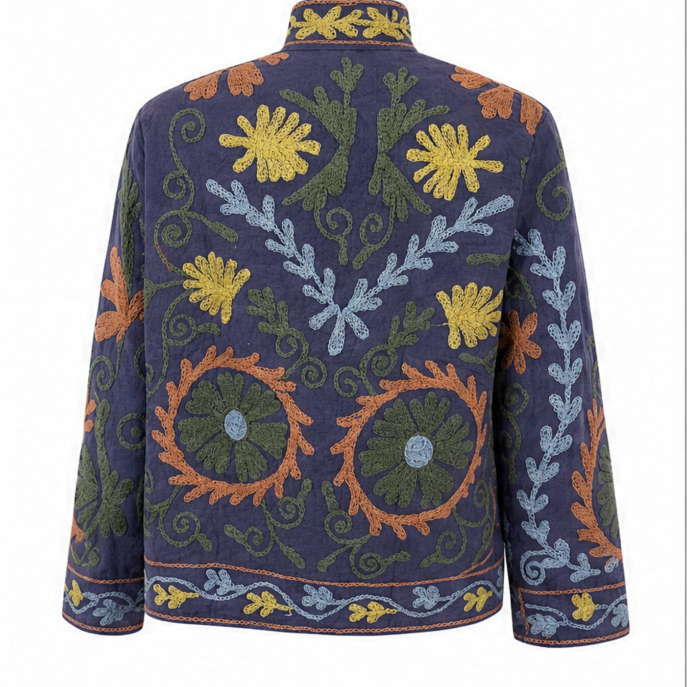 HS Luchtige Katoenen Damesjas Retro Bloemenprint - Antraciet Bloemenprint - achteraanzicht
