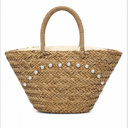 HS Ibiza Strandtas - Naturel Oog Turquoise Parel - achteraanzicht