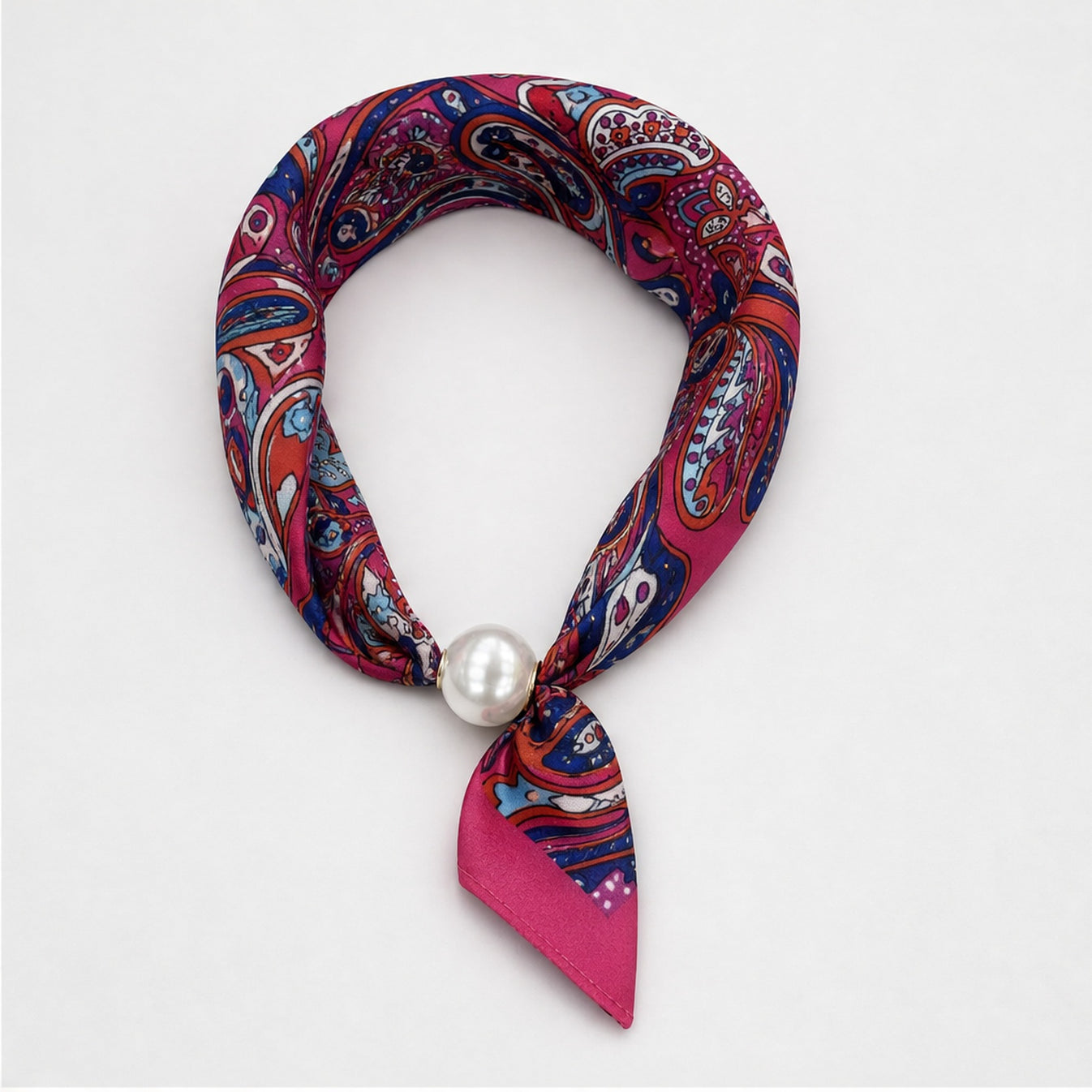 HS Parelsjaal Satijnprint - Meerdere Prints - Fuchsia Paisley - achteraanzicht