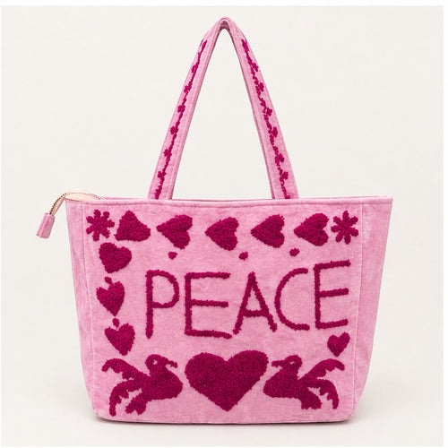 HS Velvet Tas Love Peace Lichtroze - achteraanzicht met PEACE