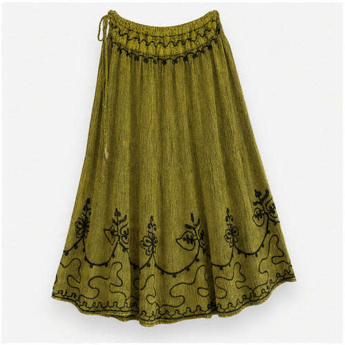 HS Rok Handmade in India - Meerdere Kleuren - Olijfgroen - achteraanzicht