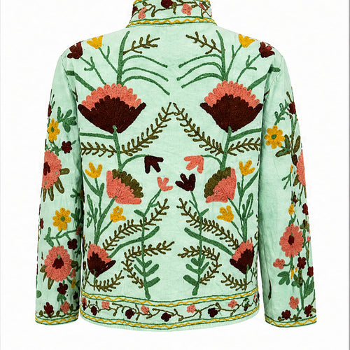 HS Luchtige Katoenen Damesjas Mintgroen Bloemenprint - One Size - achteraanzicht