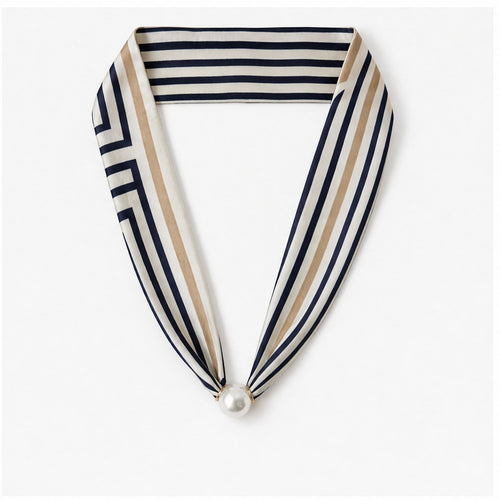 HS Parelsjaal - Meerdere Prints - Navy Beige Strepen - achteraanzicht