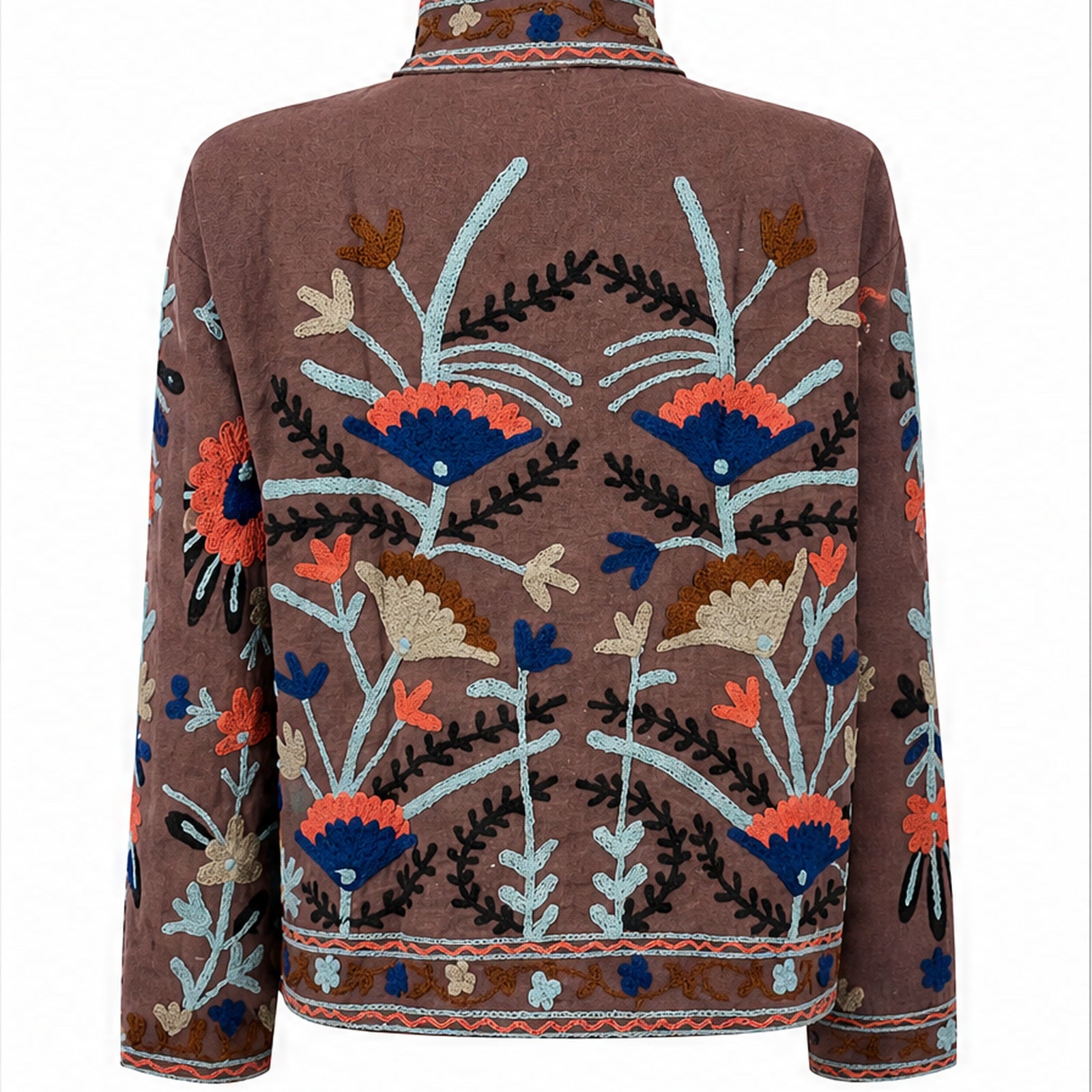 HS Luchtige Katoenen Damesjas Border Print - Bruin Bohemian Print - achteraanzicht