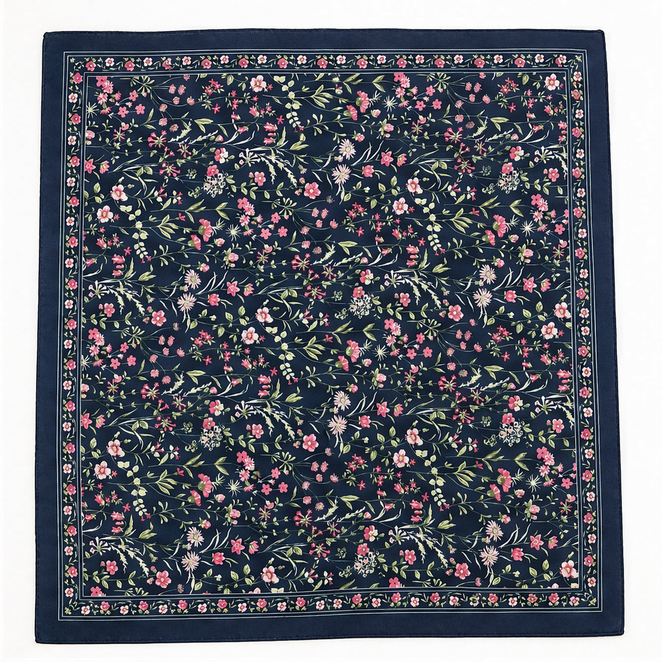 HS 70x70 Satijnen Look Sjaal Bloemenprint - Meerdere Prints - Navy Bloemenprint - achteraanzicht