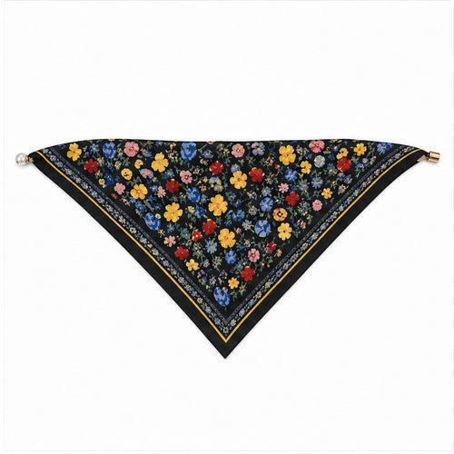 HS Parelsjaal Groot - Zwart Multicolor Bloemenprint - achteraanzicht