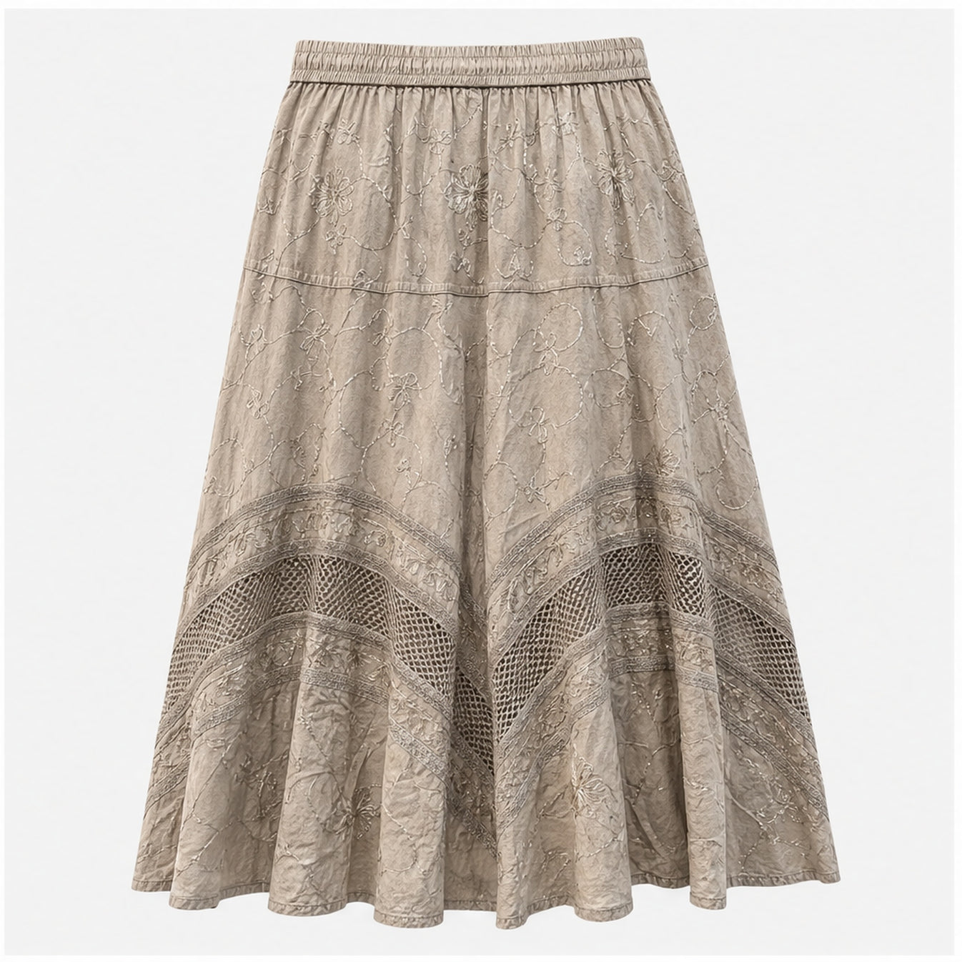 HS Rok Handmade in India - Meerdere Kleuren - Taupe - achteraanzicht