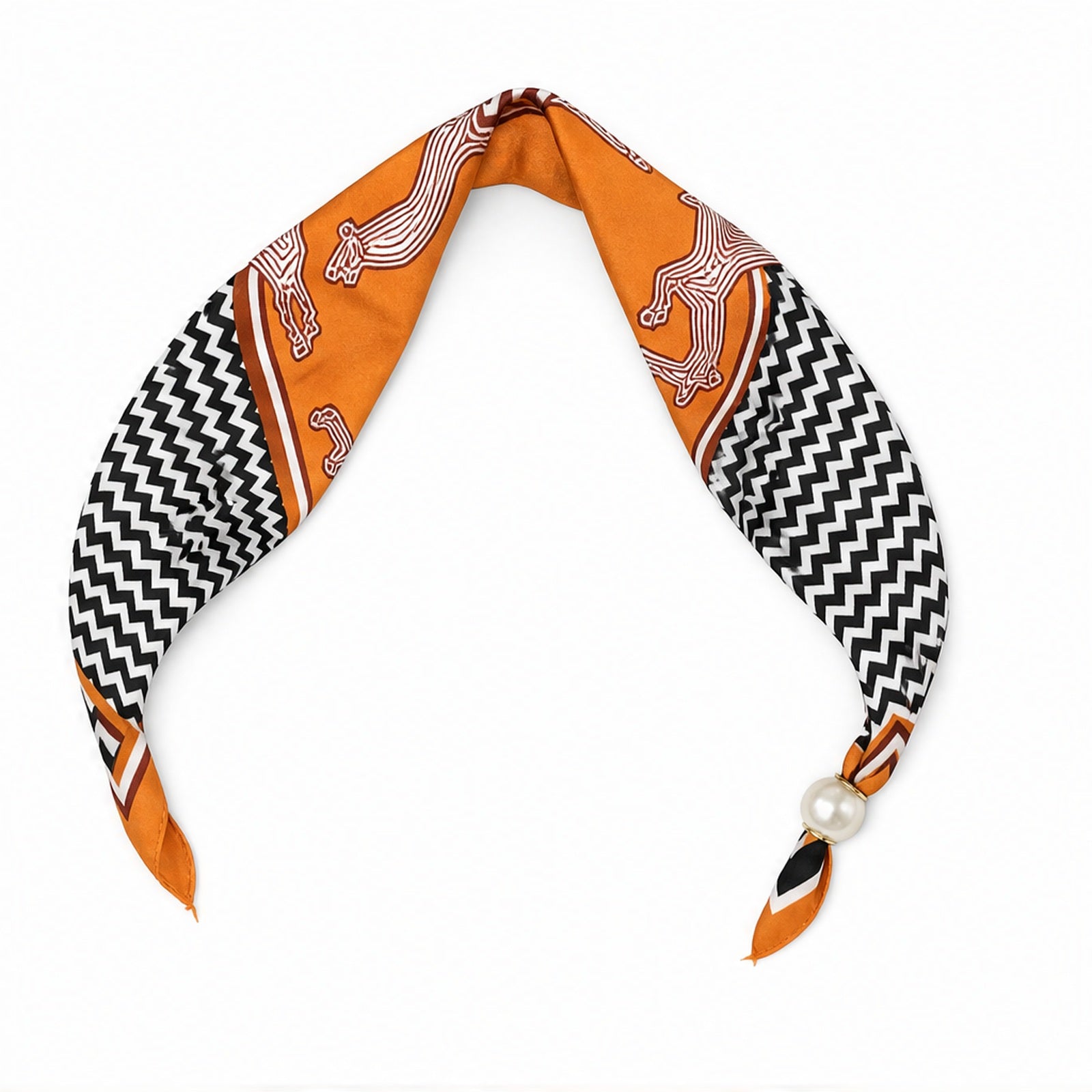 HS Parelsjaal - Meerdere Prints - Oranje Zwart Zigzagprint - achteraanzicht