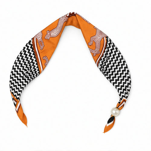 HS Parelsjaal - Meerdere Prints - Oranje Zwart Zigzagprint - achteraanzicht