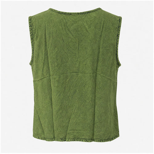 HS Mouwloos Shirt - Meerdere Kleuren - Olijfgroen Borduursel - achteraanzicht