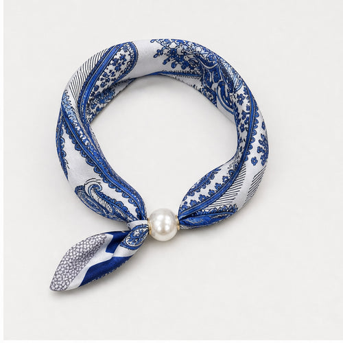HS Parelsjaal Satijnprint - Meerdere Prints - Blauw Paisley - achteraanzicht