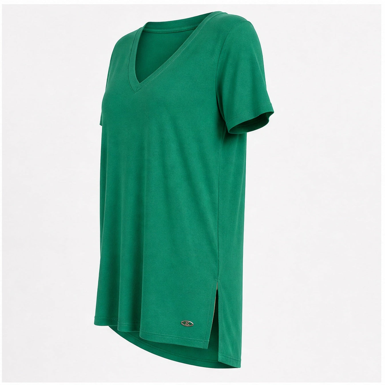Angelle Milan Shirt - Groen Effen V-hals - zijaanzicht