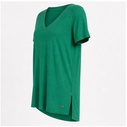 Angelle Milan Shirt - Groen Effen V-hals - zijaanzicht