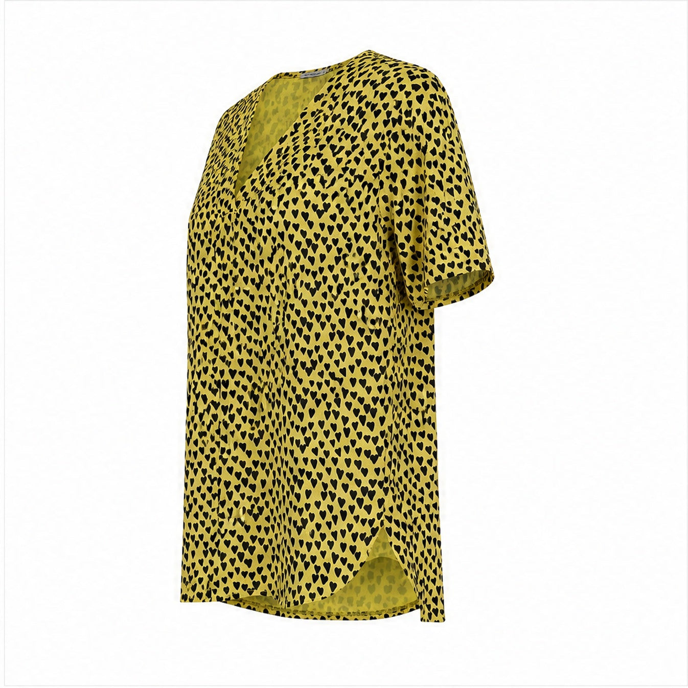 Angelle Milan Shirt - Okergeel Zwarte Hartjesprint - zijaanzicht