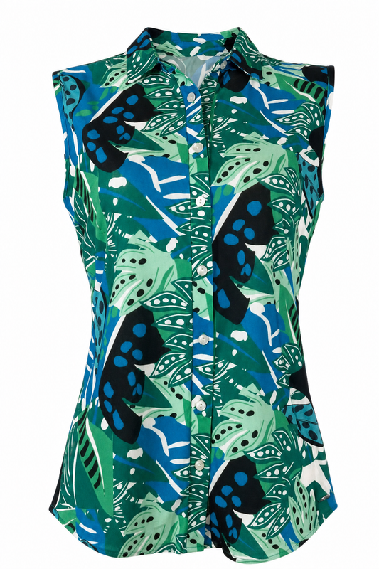Blauwe Mouwloze Blouse - Vooraanzicht productfoto