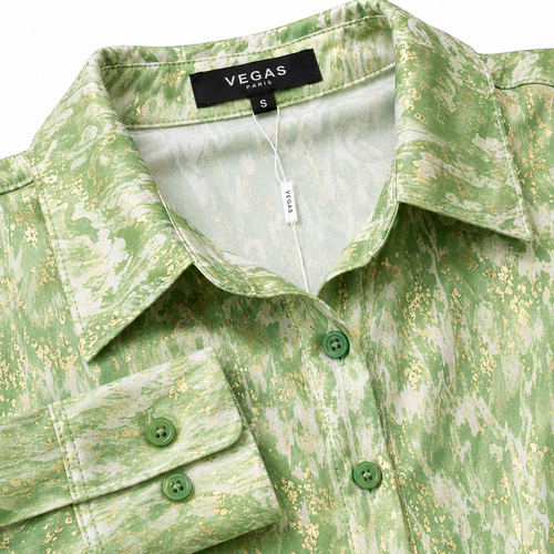Vegas blouse abstracte print - Detail halslijn en label