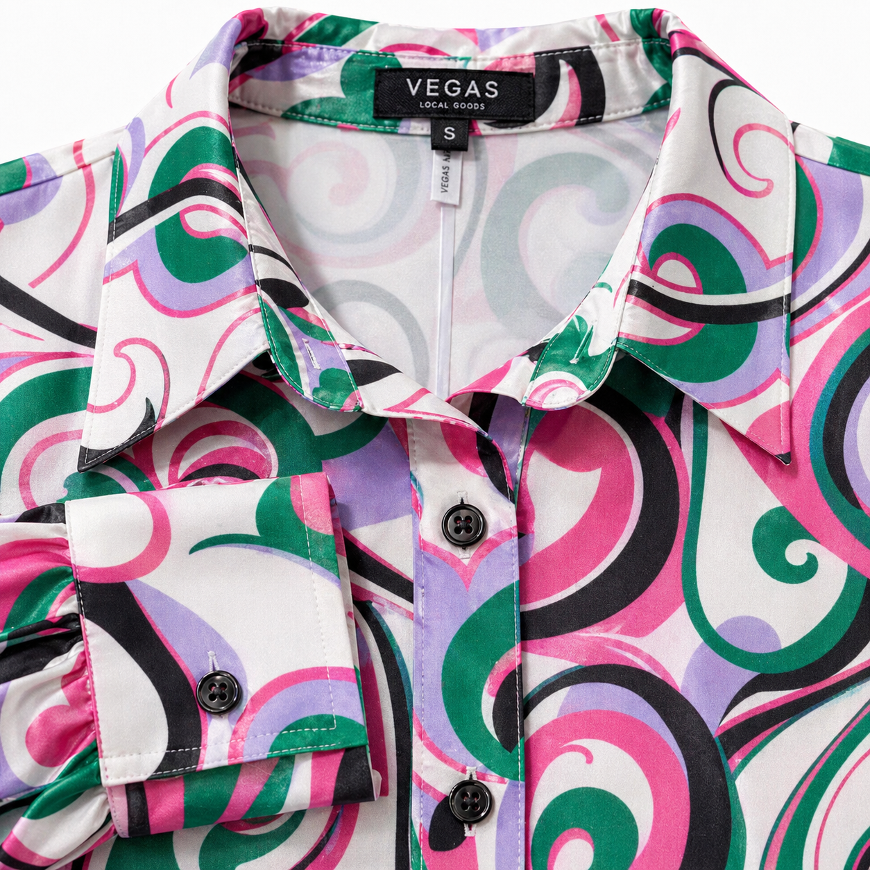 Vegas blouse abstracte print - Detail halslijn en label