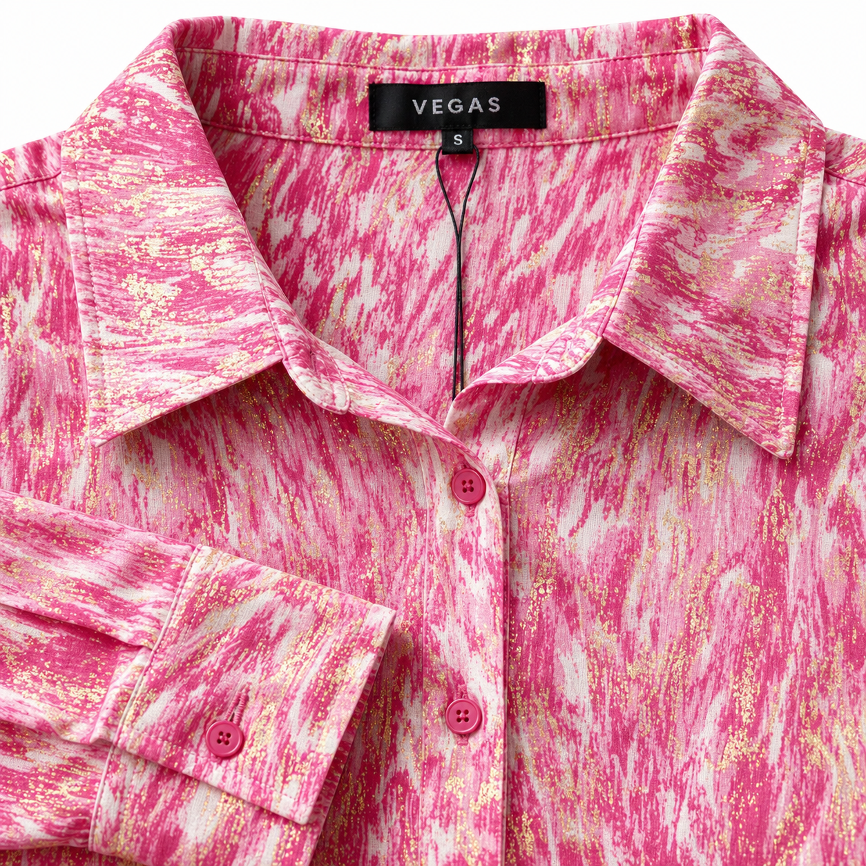Vegas blouse abstracte print - Detail halslijn en label