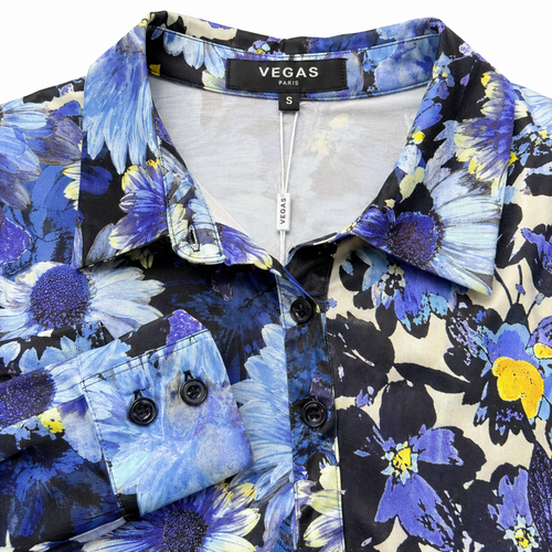 Vegas blouse abstracte print - Detail halslijn en label