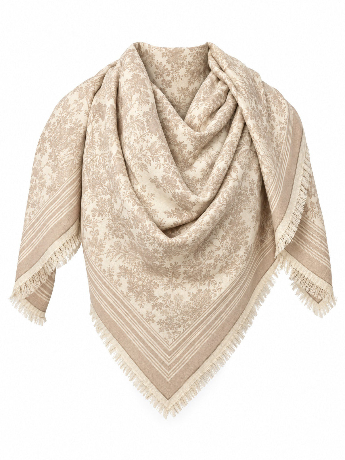 Vierkante Paisley Bloemensjaal met Franjes - 135x135 cm
