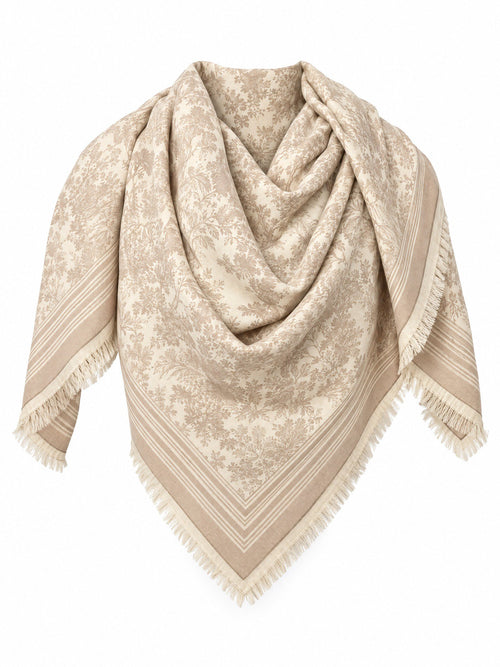 Vierkante Paisley Bloemensjaal met Franjes - 135x135 cm