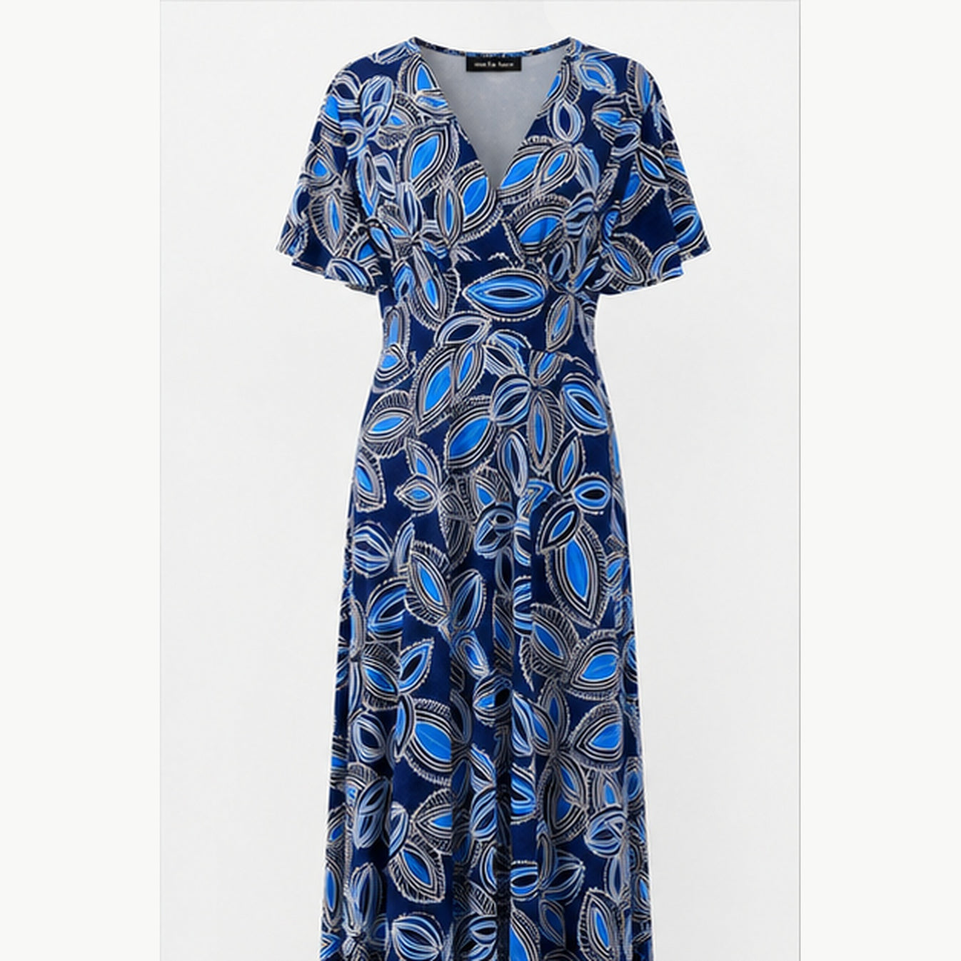 Jimi Fei Paris Maxi Jurk Dames - One Size - Navy Blauw Bladprint - front