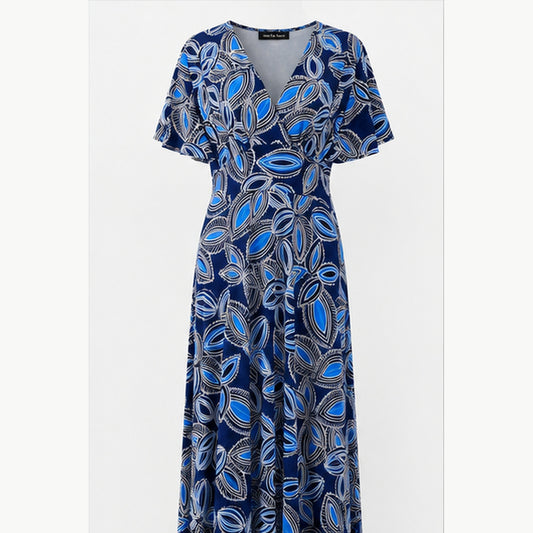 Jimi Fei Paris Maxi Jurk Dames - One Size - Navy Blauw Bladprint - front