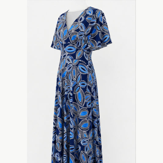 Jimi Fei Paris Maxi Jurk Dames - One Size - Navy Blauw Bladprint - side