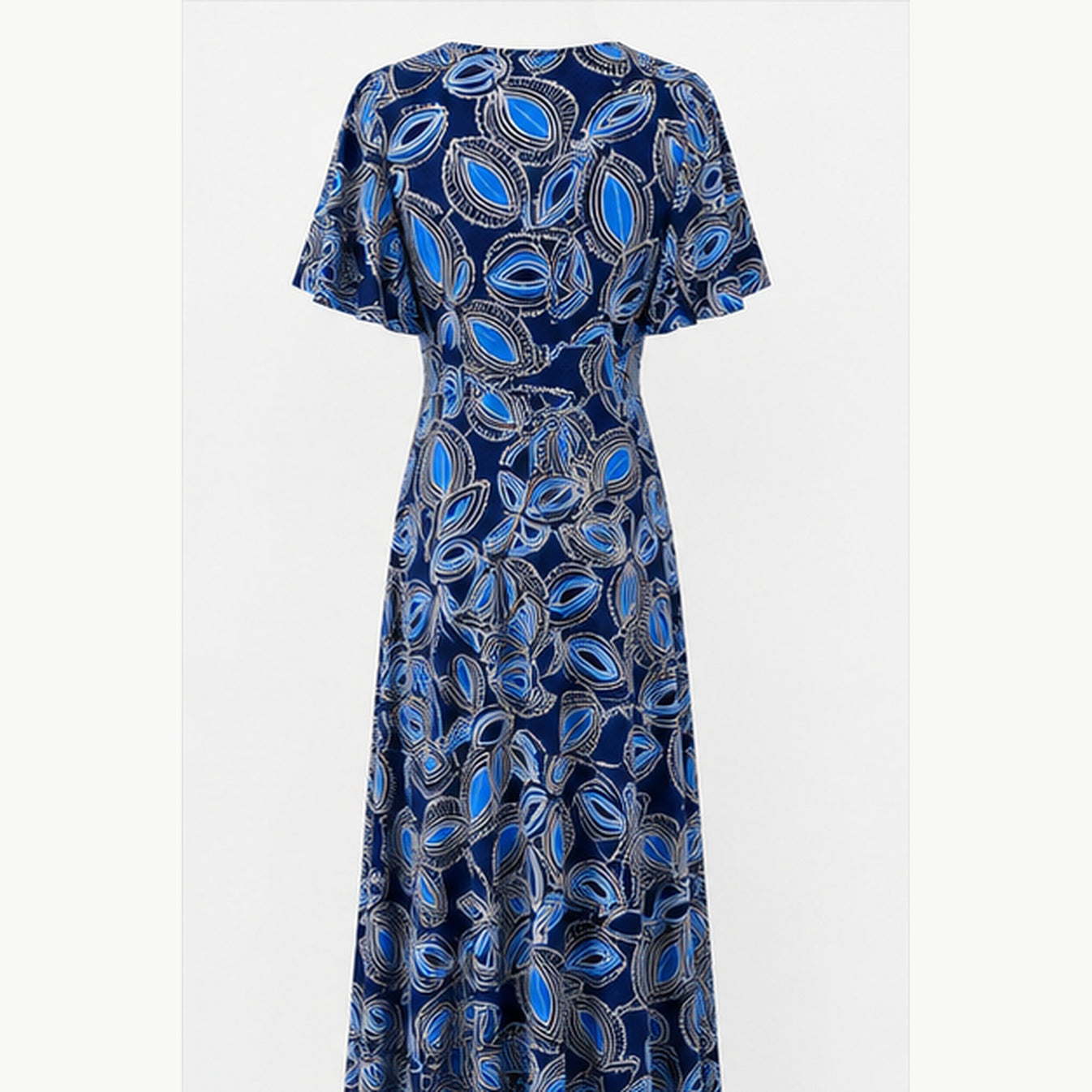 Jimi Fei Paris Maxi Jurk Dames - One Size - Navy Blauw Bladprint - back