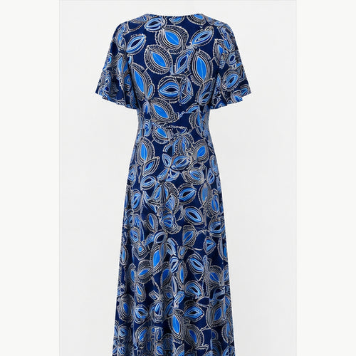 Jimi Fei Paris Maxi Jurk Dames - One Size - Navy Blauw Bladprint - back