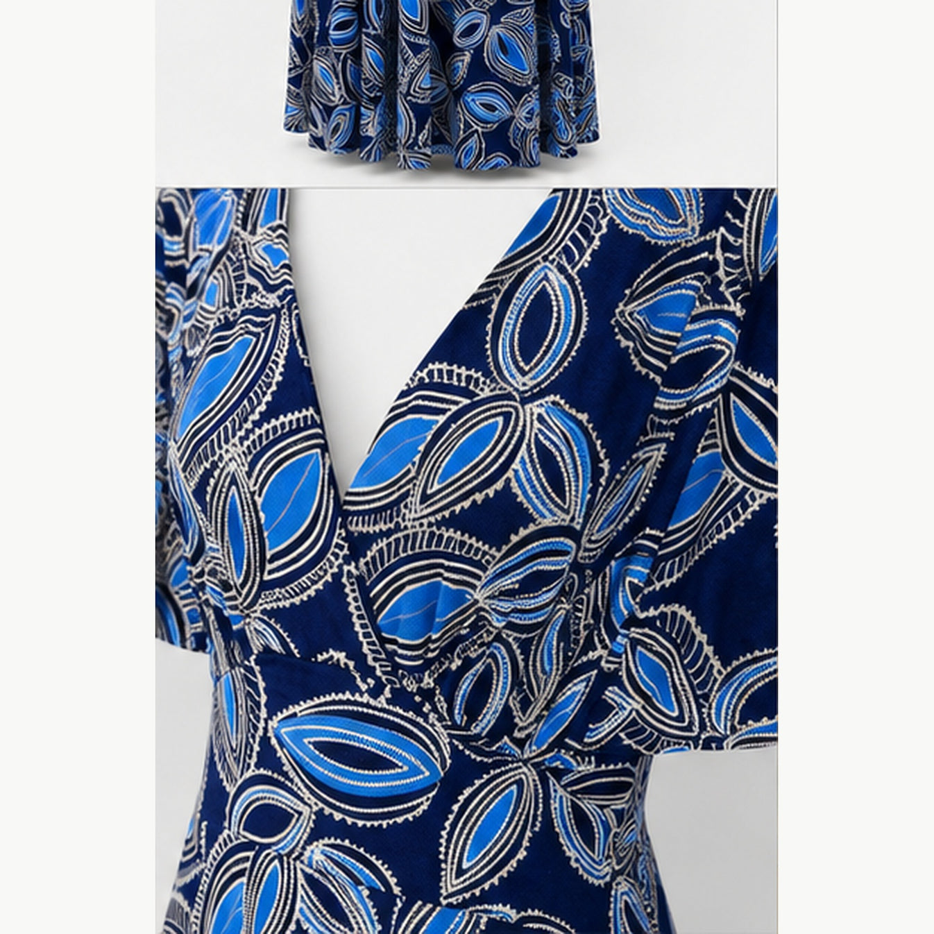 Jimi Fei Paris Maxi Jurk Dames - One Size - Navy Blauw Bladprint - detail