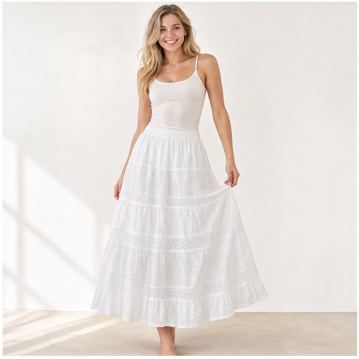 HS Rok - Meerdere Kleuren - Wit Broderie - op model