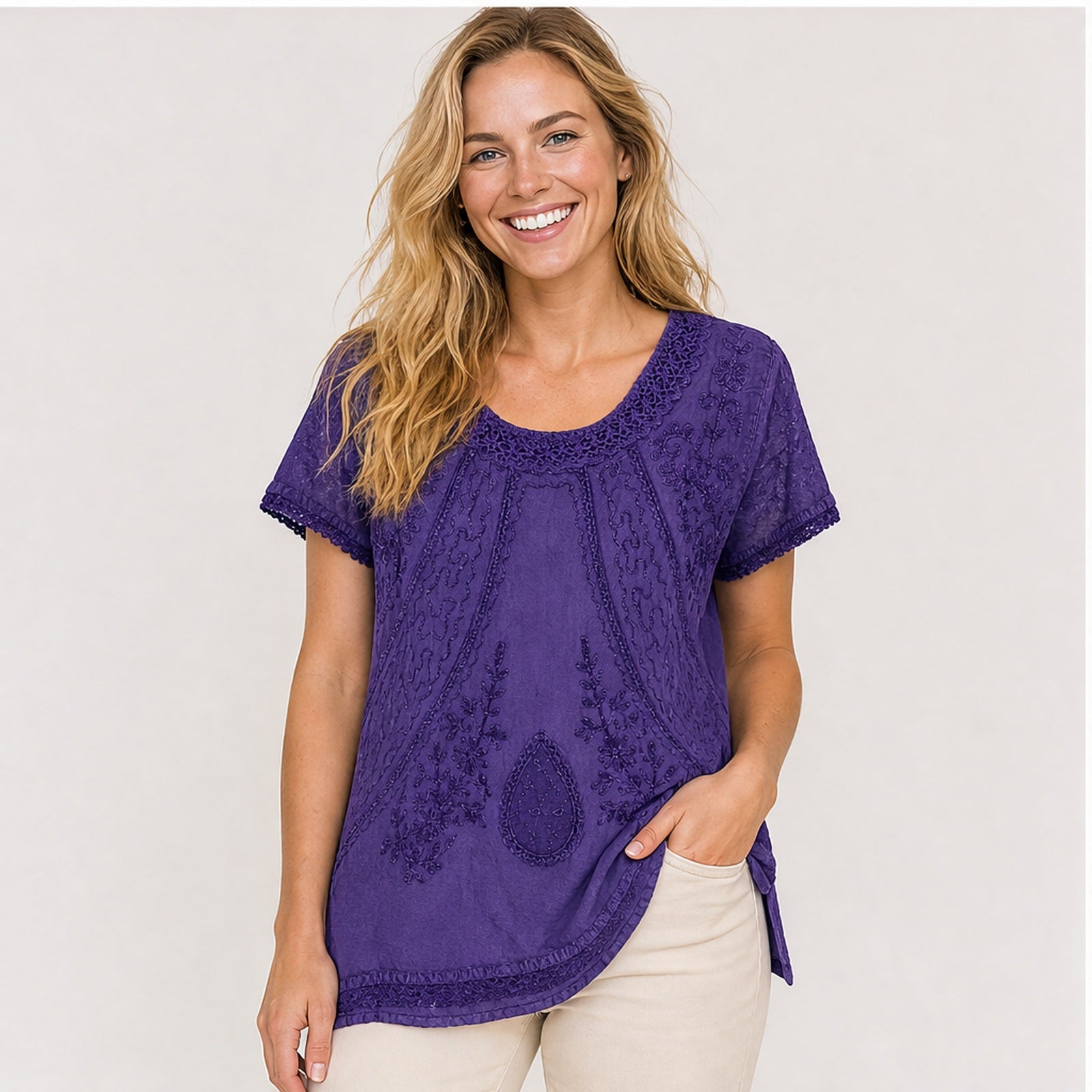 HS Shirt - Meerdere Kleuren - Paars Borduursel - op model