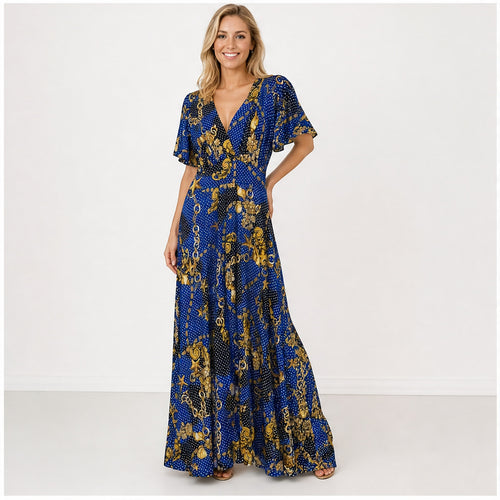 Jimi Fei Paris Royal Blue Gouden Kettingprint - op model