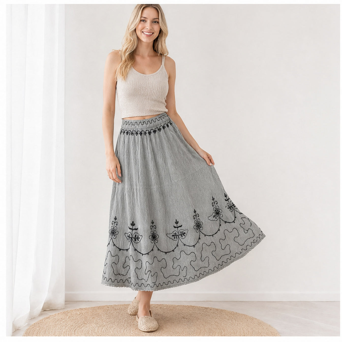 HS Rok Handmade in India - Meerdere Kleuren - Lichtgrijs - op model