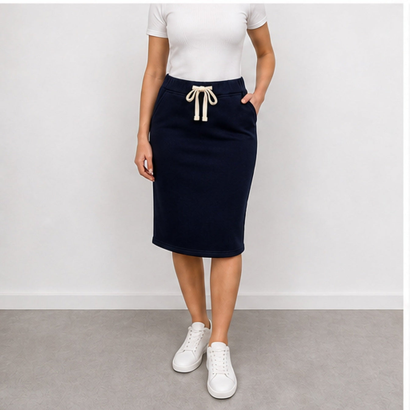 MOOIJ Rok Zachte Stof - Donkerblauw - MODEL_FRONT