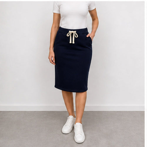 MOOIJ Rok Zachte Stof - Donkerblauw - MODEL_FRONT