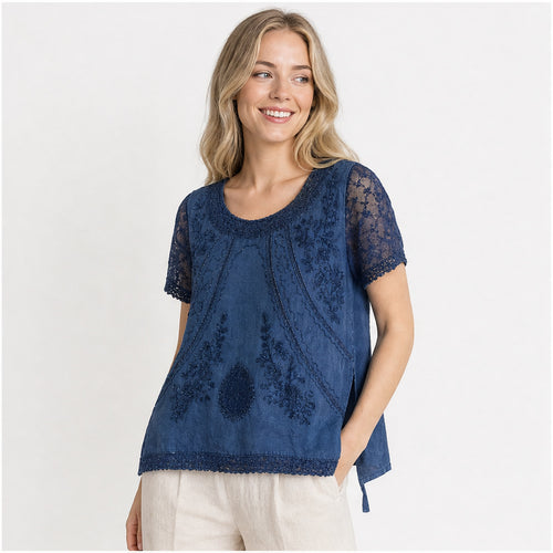 HS Shirt - Meerdere Kleuren - Denimblauw Borduursel - op model